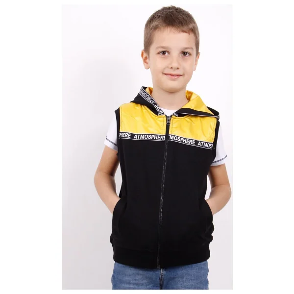 Toontoy Erkek Çocuk Şeritli Kapüşonlu Yelek Lacivert 6 YAŞ - Görsel 3