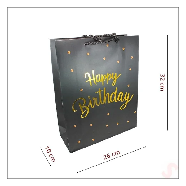 SüSLe Bebek ve Parti Happy Birthday Siyah Karton Çanta, 32 X 26 X 10 Cm - 1 Adet - Görsel 2