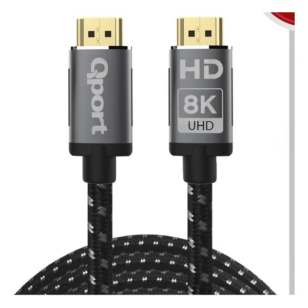 Qport Q-HDMI215 HDMI Kablo 5 MT 2.1V 8K Altın Uçlu Örgülü - Görsel 3