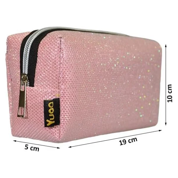 Yuga Makyaj Çantası Simli Açık Pembe - Görsel 3