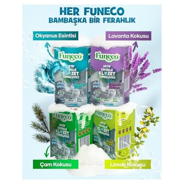 FUNECO Klozet Tuvalet WC Temizleyici, 1 Kutuda 4 Paket (300g), Aktif Köpüklü, Doğa Dostu, Limon - Görsel 10