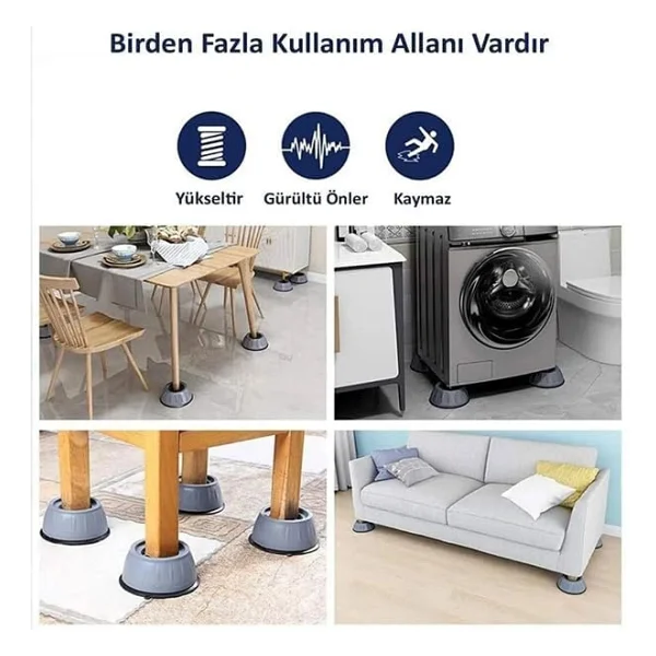 Beyaz Eşya Altlığı Ayağı 4 adet Çamaşır Bulaşık Makinası Buzdolabı Yükseltici Titreşim Önleyici - Görsel 5