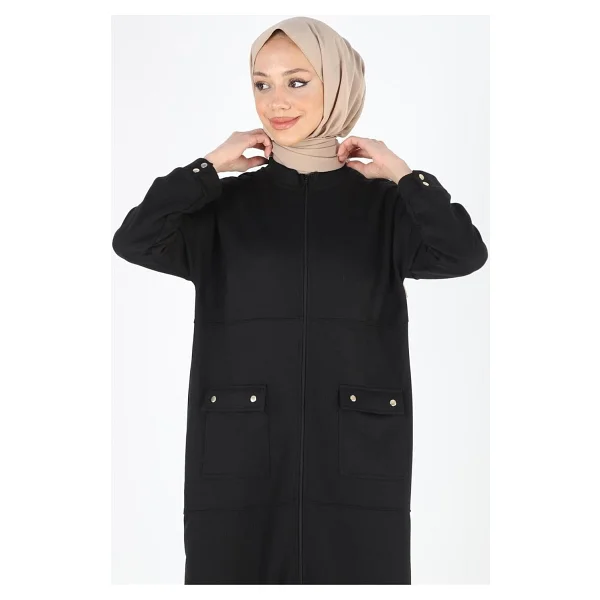 Plistre 2081_fermuarlı Yırtmaçlı Oversize Tesettür Kap - Görsel 4
