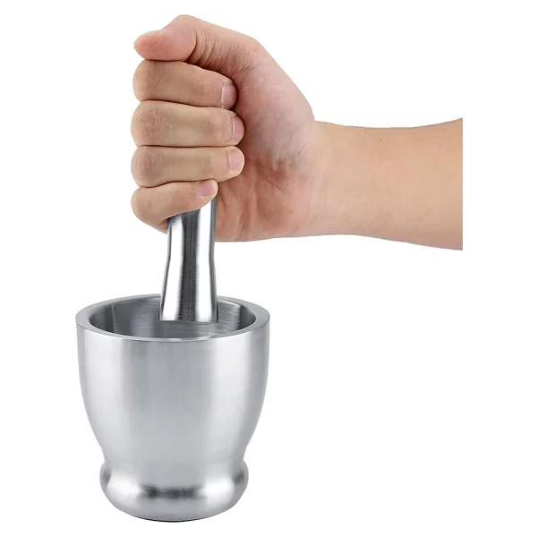 Orret Home 304 Paslanmaz Çelik Havan Seti - Kaymaz Tabanlı,Sarımsak Ezici, Baharat ve Ot Öğütücü, Profesyonel Mutfak Gereci, Kolay Temizlenebilir Ergonomik Tasarım (Ø 12,5 Cm) - Görsel 2