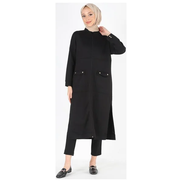 Plistre 2081_fermuarlı Yırtmaçlı Oversize Tesettür Kap - Görsel 3
