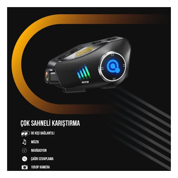 Deanb Q-28 Su Geçirmez Wireless 30FPS HD Yatay/Dikey 19201080P Kamera Motosiklet İnterkom Motor Kask Kulaklık - Mat Siyah - Görsel 3