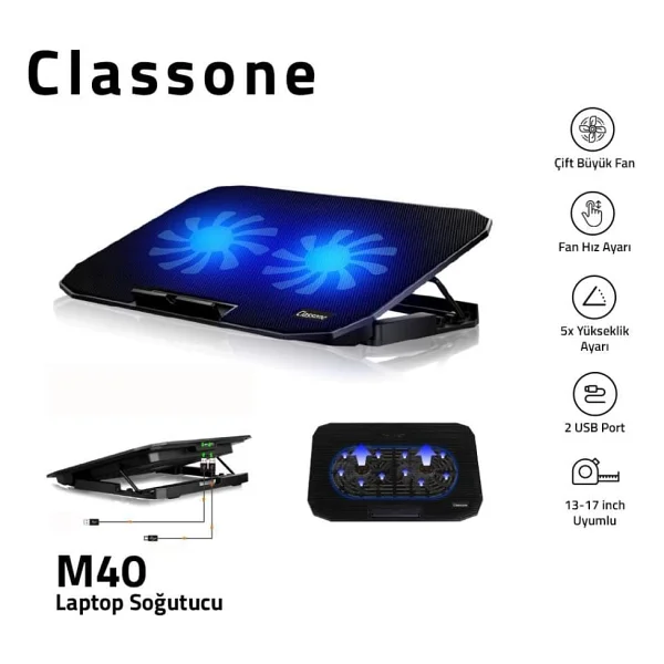 Classone M40 2 Led Fanlı 17" Laptop Soğutucu - Görsel 2