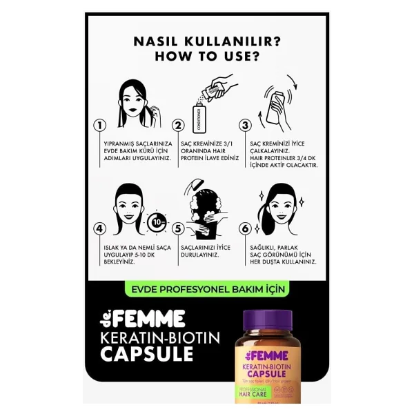 De Femme Saç Bakım Proteini /dökülmelere Ve Yıpranmalara Karşı Hair Profosyonel Saç Bakımı Özel Ürün - Görsel 3