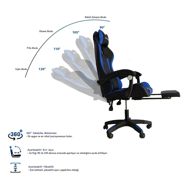 Fashcolle Dynamic Mavi-Siyah Masajlı Oyuncu Koltuğu - Görsel 5