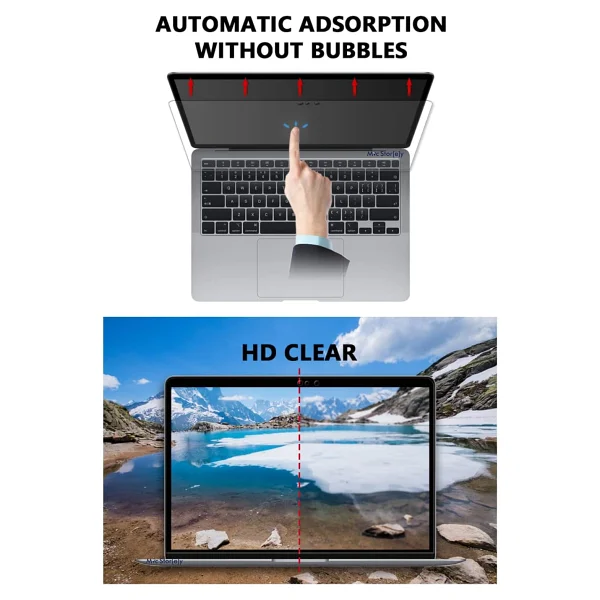 McStorey MacBook Air M1 13 ve MacBook Pro M1-M2 13 inç Uyumlu Parlak Şeffaf Ekran Koruyucu Net Görüntü Retina Uyum Touch Bar Touch ID Destekli Şeffaf - Görsel 4