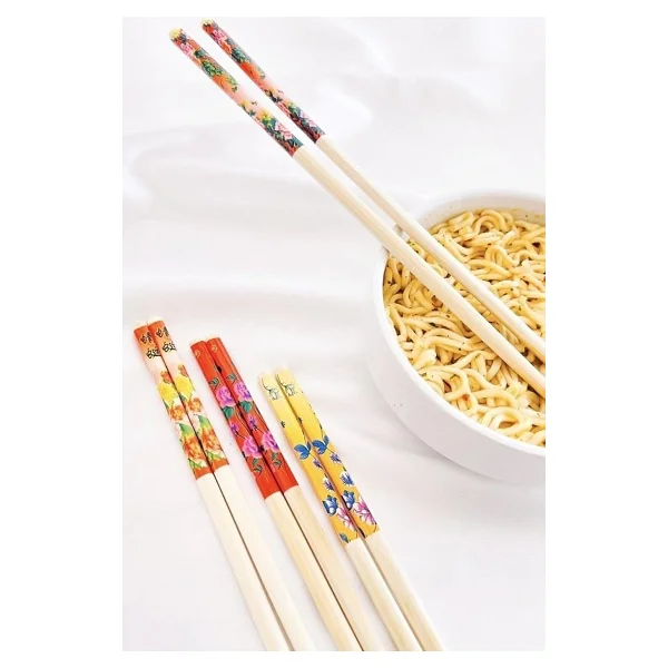 Optana 5 Çift Chopstick Yıkanabilir Organik Ahşap Desenli Bambu Yemek Çubuğu - Görsel 3