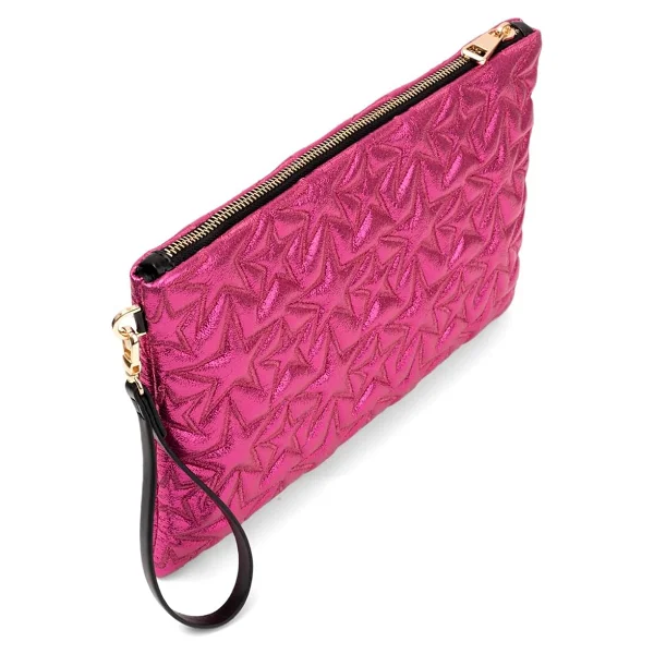 Ecrou Yıldız Desenli Fuşya Parlak Portföy & Clutch Çanta Çıkarılabilir Bileklik Askılı 30 x 19 cm - Görsel 4