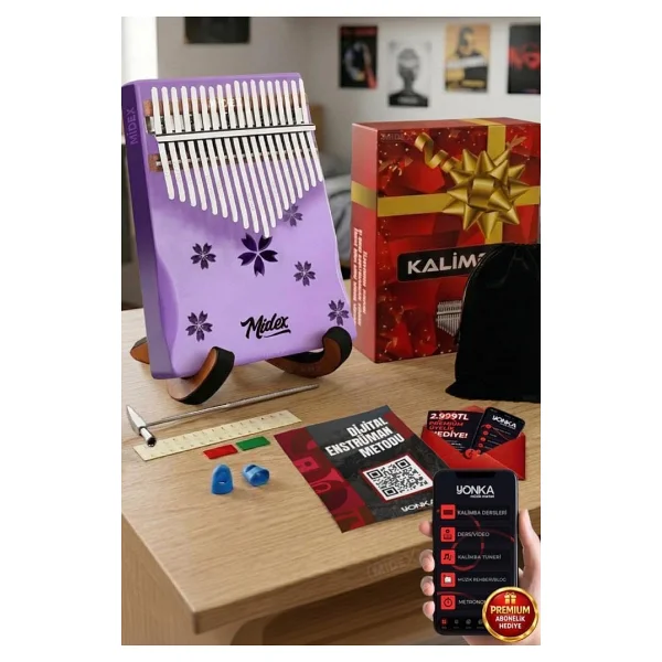 Midex KLX-520 Hakiki Ağaç Geyik Desenli 17 Tuşlu Kalimba Set - Görsel 7