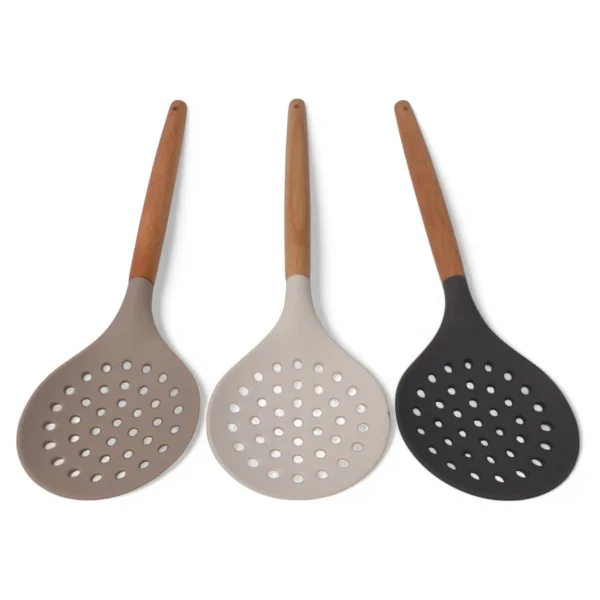 Deconox Bambu Saplı Silikon Kevgir, Bambu Uzun Silikon Geniş Kevgir 27cm 3 Renk Seçenekli (SİYAH) - Görsel 7