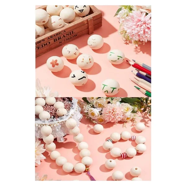 Naturel Ahşap Boncuk 12mm 50 li 1 Paket Ham Boyanabilir Ahşap Yuvarlak Doğal Boncuklar Takı Tasarım Ektinlik Kreş Okul - Görsel 6