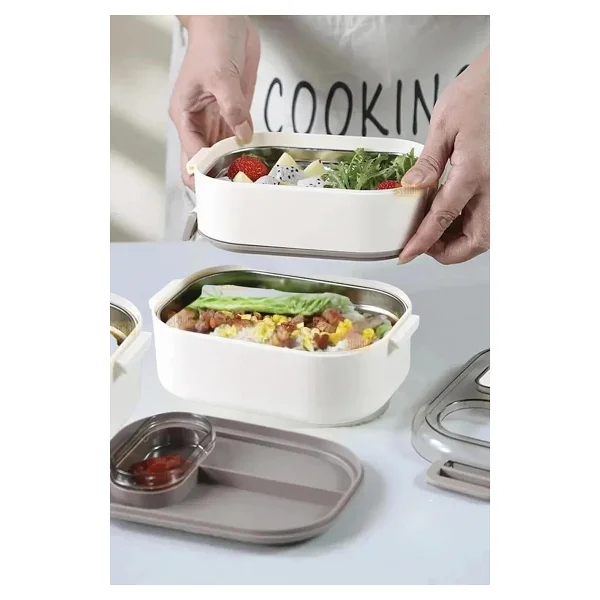 Vagonlife Bento 1450 ml 3 Katlı 6 Bölmeli Çelik Beslenme Kutusu - Görsel 5