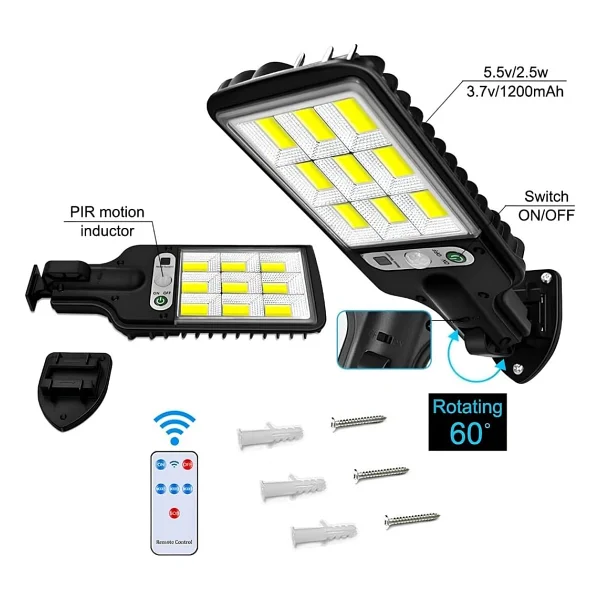 Jouis Solar Güneş Enerjili Sokak Lambası 120 LED - IP65 Su Geçirmez Uzaktan Kumandalı ve Hareket Sensörlü COB LED Dış Mekan Duvar Aydınlatması, Bahçe, Otopark ve Avlu Projektörü - Görsel 5