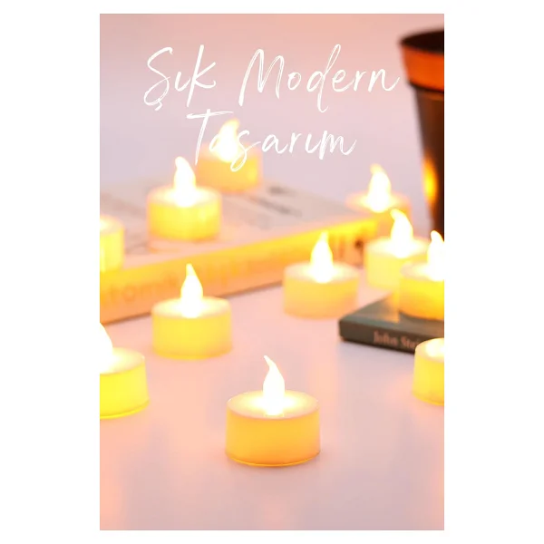 12 Adet LED Mum Tealight Mini Dumansız Pilli Alevli Dekoratif Yapay Mum Işıldak Beyaz 1036-2 - Görsel 8