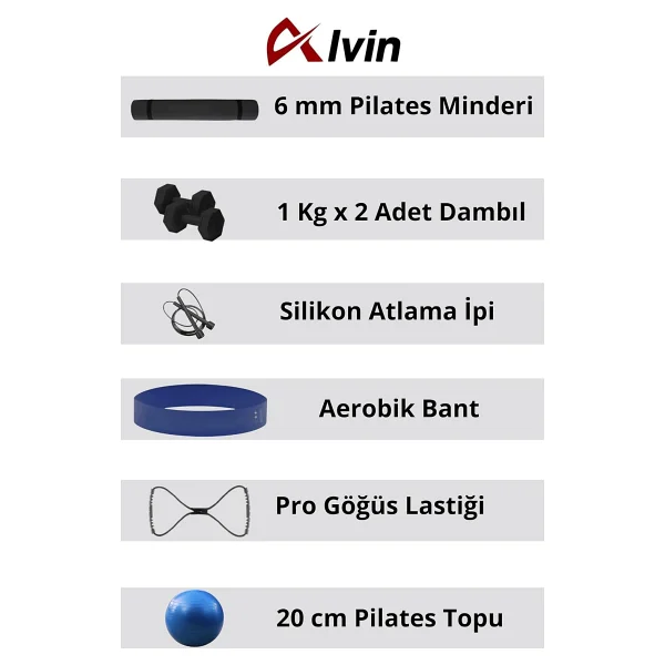 Tüm Vücut Fitnessı İçin İdeal Pilates Seti - Mindere, Dambıla Ve Daha Fazlasına Sahip Siyah - Görsel 2