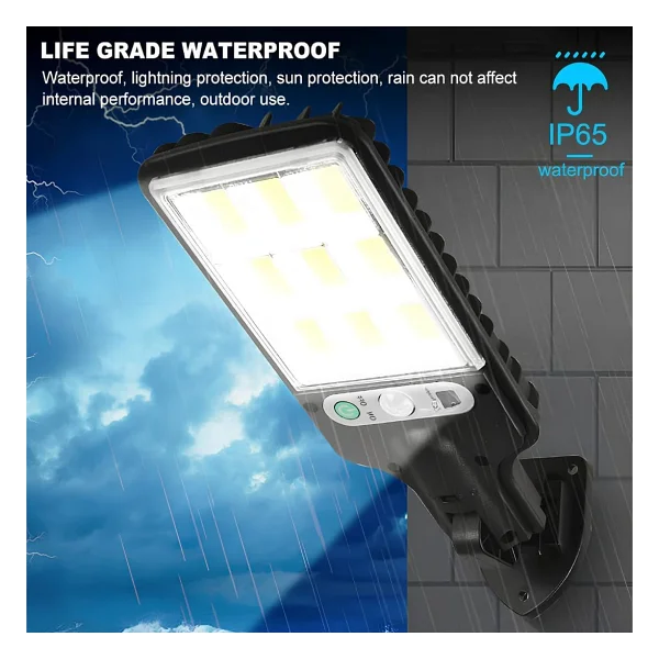 Jouis Solar Güneş Enerjili Sokak Lambası 120 LED - IP65 Su Geçirmez Uzaktan Kumandalı ve Hareket Sensörlü COB LED Dış Mekan Duvar Aydınlatması, Bahçe, Otopark ve Avlu Projektörü - Görsel 7