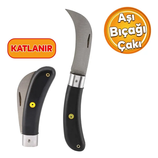 Badem10 Plastik Saplı Bıçak Çakı Soğuk Aşı Macunu Profesyonel Çelik Eğri Uç Bağ Ağaç Budama Bıçağı 3'Lü Set - Görsel 2