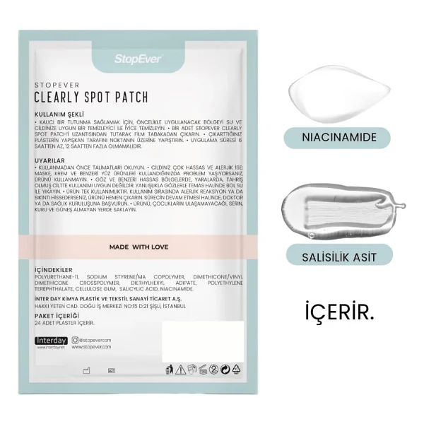 StopEver Clearly Spot Patch, Sivilce Karşıtı Şeffaf Plaster 2'li Paket Ultra İnce, Hidrokolloid + Niacinamide + Salicylic Asit İçerikli Akne Karşıtı Yüz Bandı 48 adet (2 x 24) - Görsel 3
