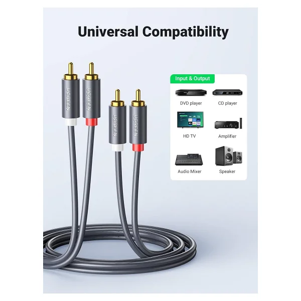 UGREEN 2RCA to 2RCA Ses Kablosu, 1 Metre, Antrasit - Görsel 3
