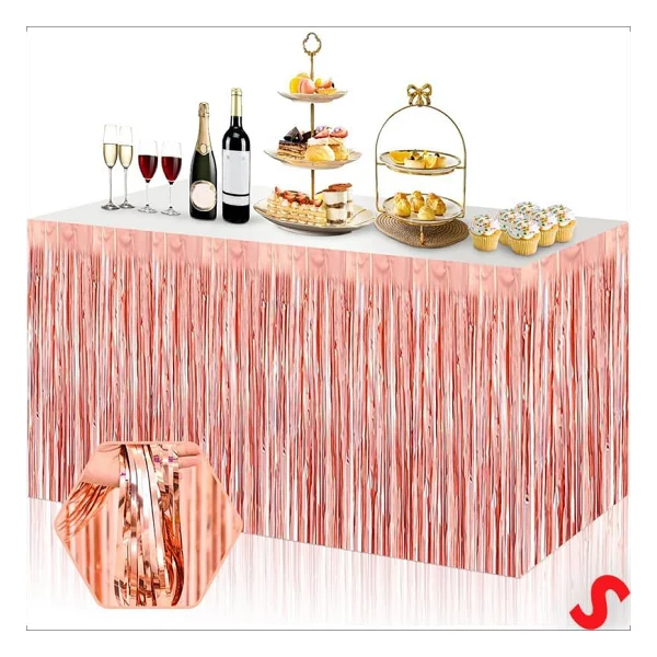 Parlak Saçaklı Işıltılı Masa Eteği 75cm X 275cm - Rose Gold - Görsel 6