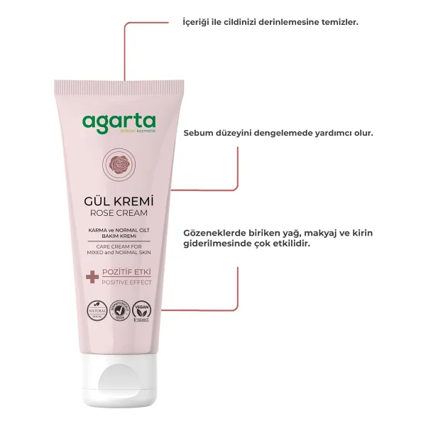 Agarta Doğal Gül Kremi 75 ml Nemlendirici - Görsel 3