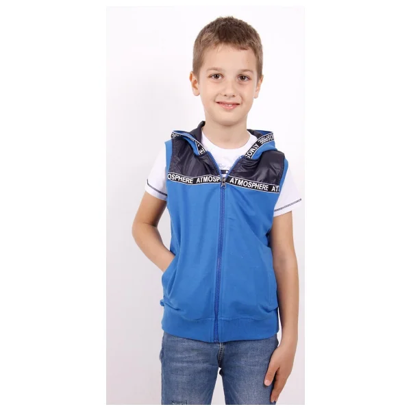 Toontoy Erkek Çocuk Şeritli Kapüşonlu Yelek Lacivert 6 YAŞ - Görsel 2
