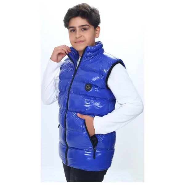 Toontoy Erkek Çocuk Parlak Görünümlü Göğsü Armalı Yelek Saks 10-11 YAŞ - Görsel 4