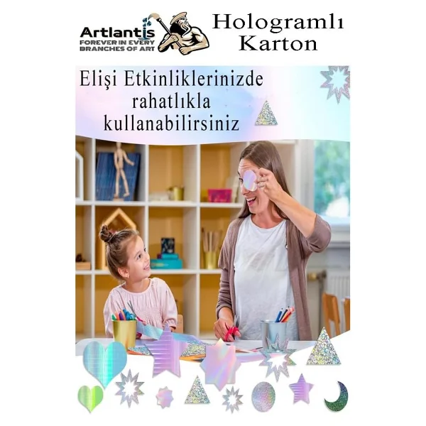 Hologramlı Karton 35X50 Cm 10 Renk 1 Paket Hulogramlı Fon Kartonu Kağıt Yanar Döner Parlak Hologram Okul Öncesi Kreş - Görsel 6