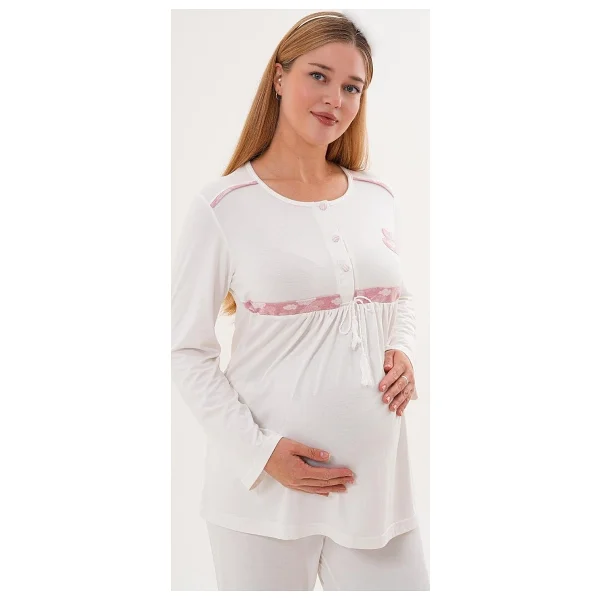 Mecit 6100 Sabahlıklı Şardonlu Pembe Hamile ve Lohusa Pijama Takımı - Görsel 4