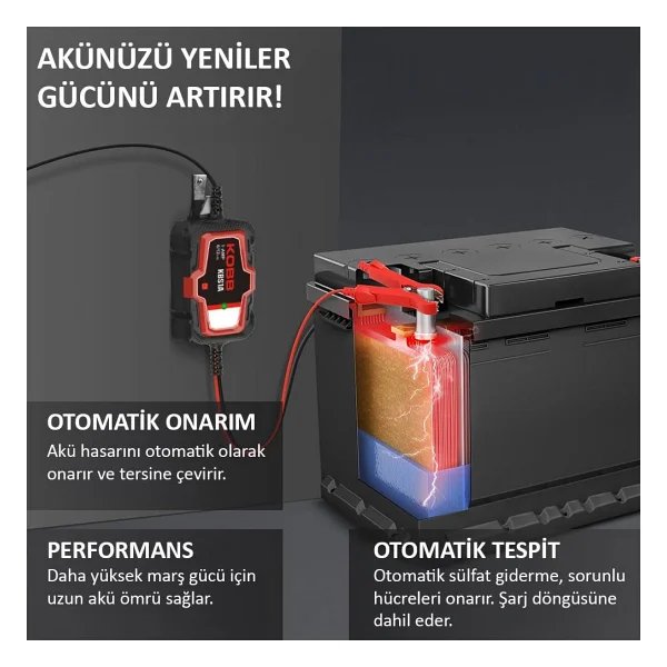 Kobb KBS1A 6-12 V 30 A Akıllı Akü Şarj Cihazı - Görsel 7