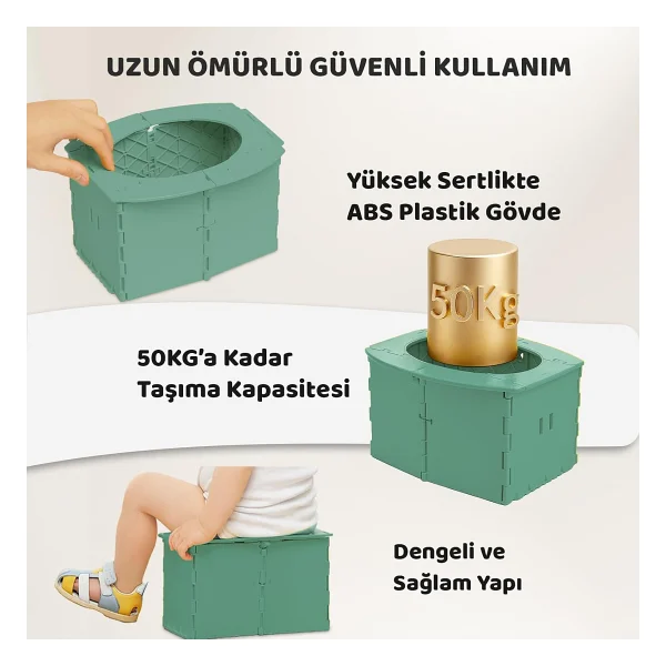 Guqqo Portatif Seyahat Tipi Katlanabilir Lazımlık, Taşınabilir Çocuk Tuvaleti 327 g Yeşil Polipropilen Malzeme - Görsel 4