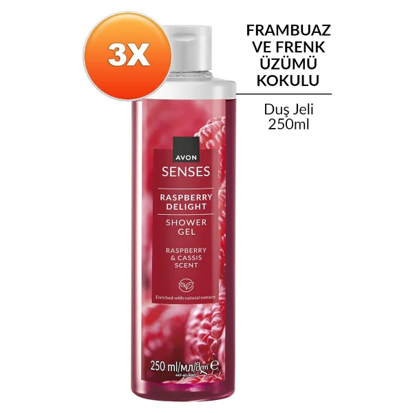 Avon Senses Raspberry Delight Frambuaz ve Frenk Üzümü 250 ml 3 Adet Duş Jeli - Görsel 2