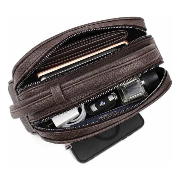 Erkek El Çantası Portföy Çanta İki Bölmeli El Çantası Clutch Çanta (Kahverengi) - Görsel 7