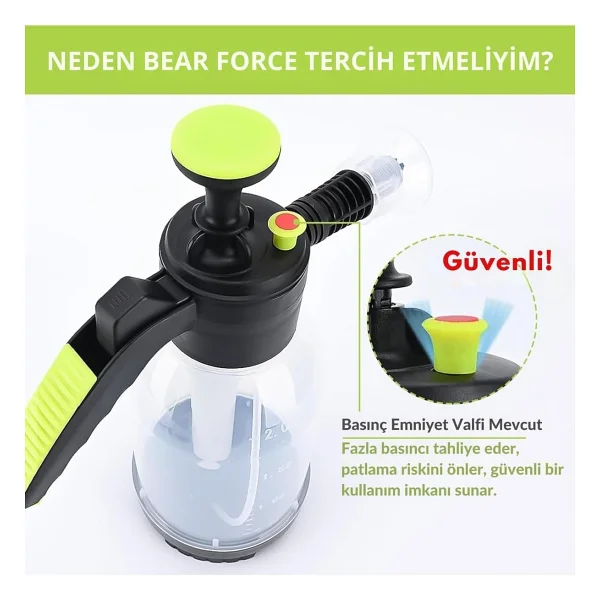ROBEVE Bear Force Köpük Yapıcı Pompa 2 Litre Köpük Pompası Basınçlı El Pompası Araç Yıkama Şeffaf - Görsel 4