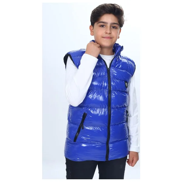 Toontoy Erkek Çocuk Parlak Görünümlü Göğsü Armalı Yelek Saks 10-11 YAŞ - Görsel 2