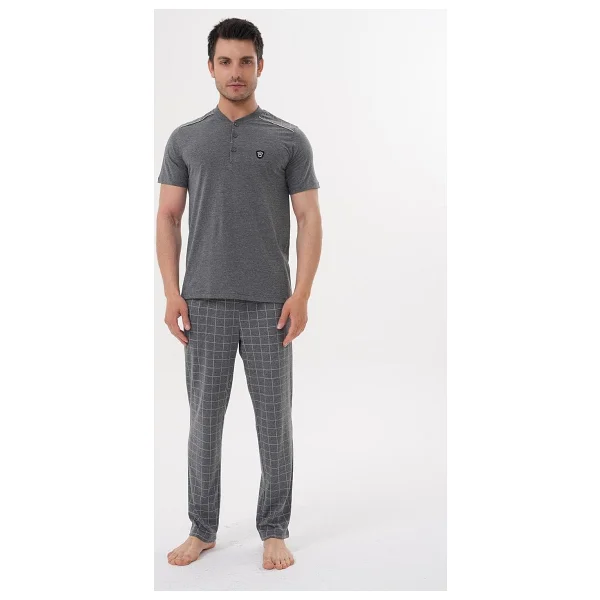 Mecit 2981 Füme Büyük Beden Kısa Kollu Erkek Pijama Takımı Füme - Görsel 2