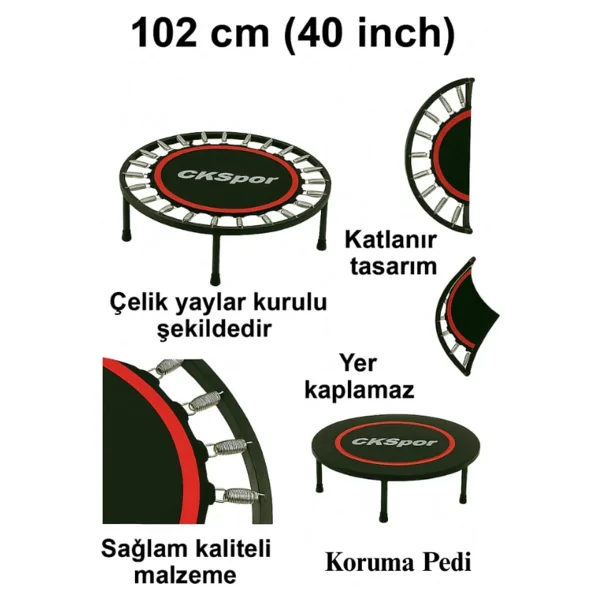 Slipt 102 cm (40 inç) Katlanabilir Trambolin - Taşınabilir ve Dayanıklı Trambolin, Egzersiz ve Fitness (Kırmızı) - Görsel 4