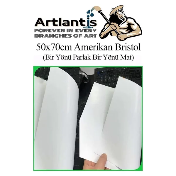 A3 Amerikan Bristol Karton 29.7X42 cm 100 Adet 220 gr Bir Tarafı Parlak Bir Tarafı Mat Kağıt Biristol Karton - Görsel 3