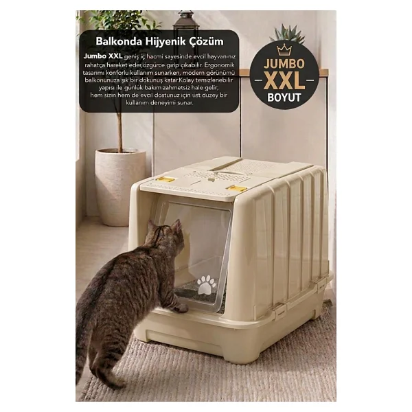 Jumbo Dev Büyük Boy Kapalı Kedi Tuvaleti, Filtreli ve Kürek Hediyeli, 67,5x47x51 cm - VN11095 - Görsel 7