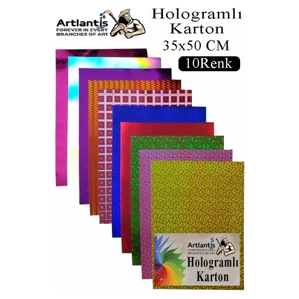 Hologramlı Karton 35X50 Cm 10 Renk 1 Paket Hulogramlı Fon Kartonu Kağıt Yanar Döner Parlak Hologram Okul Öncesi Kreş - Görsel 2