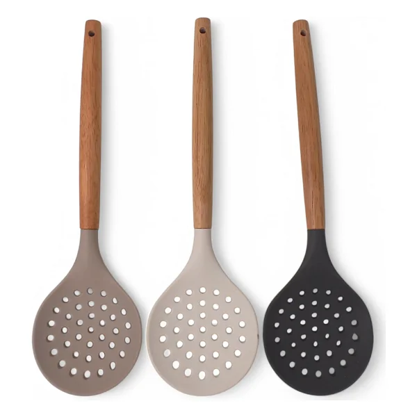Deconox Bambu Saplı Silikon Kevgir, Bambu Uzun Silikon Geniş Kevgir 27cm 3 Renk Seçenekli (SİYAH) - Görsel 2