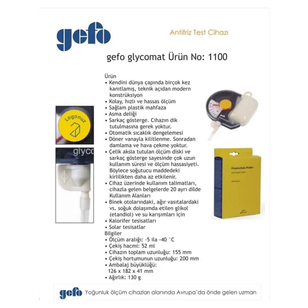 Gefo 1100 Antifiriz Ölçer Test Bomesi Pompa Made İn Germany 52 ml - Görsel 3