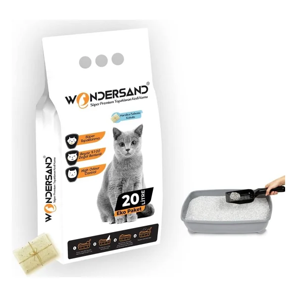 Wondersand Pudra Kokulu İnce Taneli 20 lt Beyaz Bentonit Kedi Kumu - Görsel 2