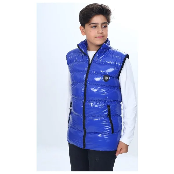 Toontoy Erkek Çocuk Parlak Görünümlü Göğsü Armalı Yelek Saks 10-11 YAŞ - Görsel 5