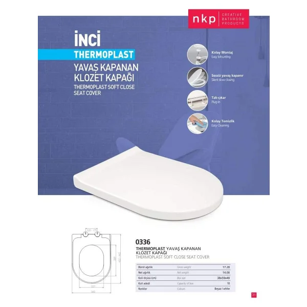 Nkp Inci Thermoplast Yavaş Kapanır Klozet Kapağı 0336 - Görsel 7