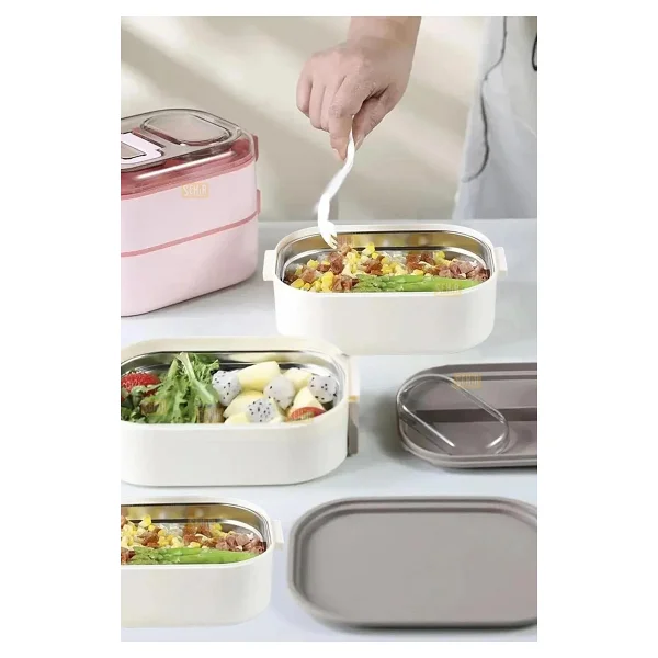 Vagonlife Bento 1450 ml 3 Katlı 6 Bölmeli Çelik Beslenme Kutusu - Görsel 6